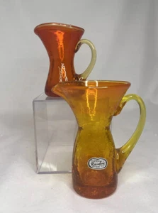 Vintage Rainbow Hand Blown Art Glass Crackle Amberina Mini Pitchers Lot Of 2 - Picture 1 of 6