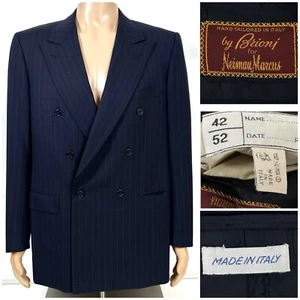 BRIONI x NEIMAN MARCUS Wool Blue Striped Blazer Double-Breasted 42R/52R EUC - Picture 1 of 18