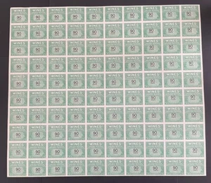 U.S. #RE144 - 90 cents Wine Tax - Full Sheet of 100 - Mint, No Gum As Issued - Picture 1 of 14