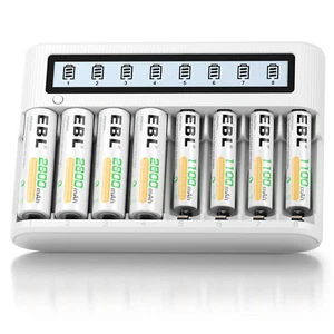 EBL 8Pack AA AAA Batteries + 8 Bay Battery LCD Charger Combo Fast Charging - Picture 1 of 10