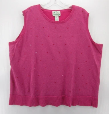 Quacker Factory Sweater Women 3X Plus Pink Vest Pullover Beaded Knit Scoop Neck - Image 1 of 4