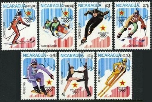 Nicaragua 1319-1325,1328,CTO. Olympics Sarajevo-1984.Biathlon,Bobsledding,Slalom - Image 1 of 2