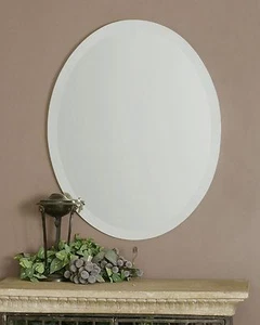 Large Frameless Oval Wall Mirror - Picture 1 of 2