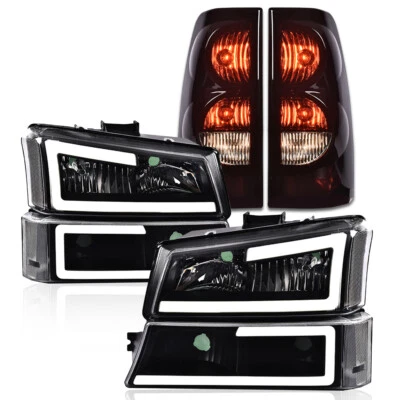 Fit For 2003-2006 Chevy Silverado 1500 LED DRL Headlights+Smoke Tail Lights - Image 1 of 4