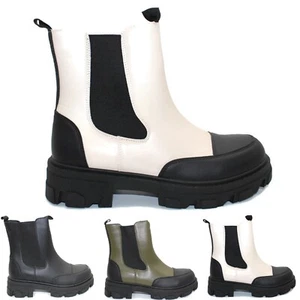 Stiefeletten Damen Chelsea Schuhe Punk Goth Gummistiefel Zwickel klobiger Absatz Gr. - Bild 1 von 10