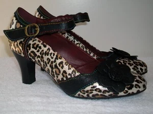 Women's L'Artiste by Spring Step Mystique Leather Pumps Black/Animal Print 38M - Picture 1 of 9
