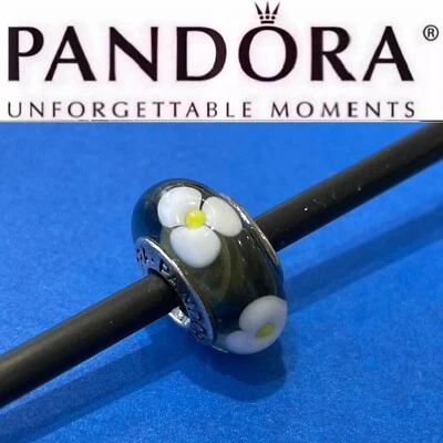 Редкий PANDORA сняты с производства муранского стекла черный цветы для вас бусина подвеска 790604 - Изображение 1 из 4