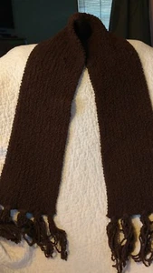 Warm Soft Simple Brown Winter Scarf With Tassels - Picture 1 of 4