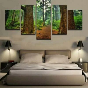 Arte de pared en lienzo con impresión de múltiples paneles para caminar por el bosque árbol 5 piezas naturaleza sendero de senderismo - Imagen 1 de 11