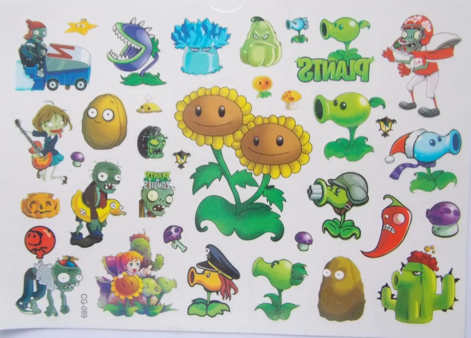PLANTS V ZOMBIES TATTOO "Plants v Zombies" Cartoon Temporary Body Tattoo Peashooter Childrens