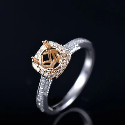 Solid 14K Gold Natural Diamond Semi Mount Halo Ring Setting Round 6.5mm - Image 1 of 4