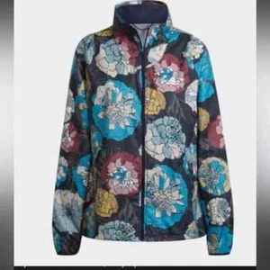 Adidas Womens Track Jacket Size M Flowers Full Zip Adidas Black and Blue - Picture 1 of 7