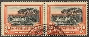 South Africa 1927-30 KGV 3d Black & Red Used Pair Perf 14x131/2 sg 35a - Picture 1 of 3