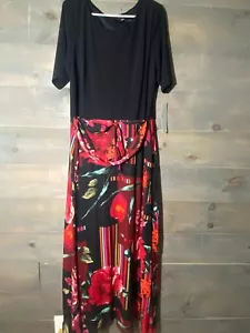 Be by Chetta B Long Dress - Sz 16 Black Top Floral Bottom Tie belt zipper NWT - Picture 1 of 15