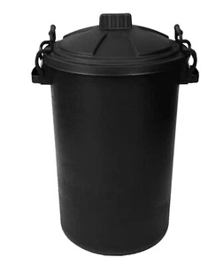 80L PLASTIC BLACK BIN WITH CLIP LID HEAVY-DUTY GARDEN WASTE CAN RUBBISH STORAGE - Picture 1 of 12