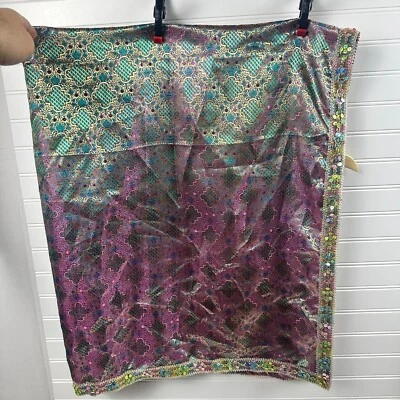 Mantón vintage iridiscente Banarasi Dupatta lentejuelas encaje ribete boda envoltura 48 x 42" Foto 1 de 4