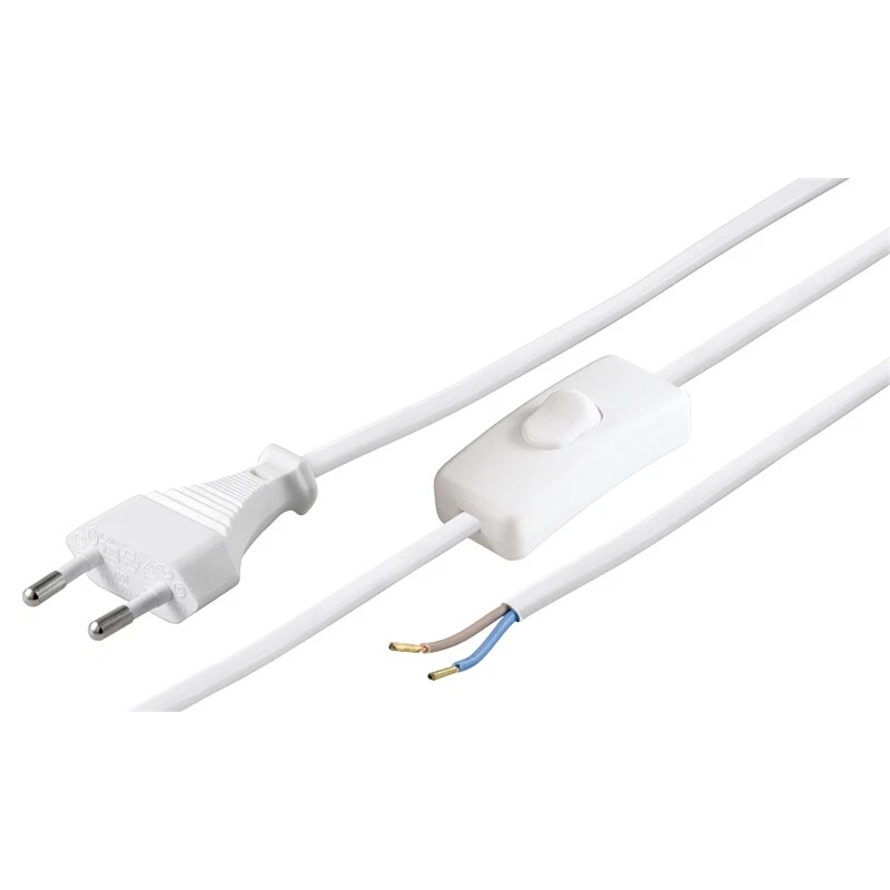 Netzkabel 1,5m weiss Euro-Stecker an offenes Ende mit Schnurschalter
