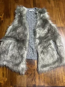 Ella Moss Faux Fur Vest Girls Size 12 NWOT Crochet Back Fancy Special Occasion - Picture 1 of 6