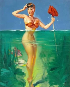 Vintage GIL ELVGREN Pinup Girl QUALITY CANVAS PRINT Poster Sexy Bather ~ 12x8" - Imagen 1 de 1