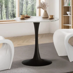 Oikiture 60cm Dining Table Kitchen Marble Tulip Round Metal Leg White&Black - Picture 1 of 7