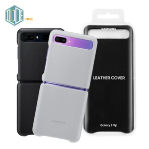 Original Samsung Official Galaxy Z Flip Leather Cover - Black (EF-VF700) - Picture 1 of 12