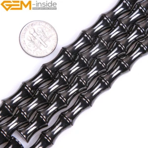 Bamboo Black Hematite Beads Natural Rectangle Beads For Jewelry Making 15" - Picture 1 of 24