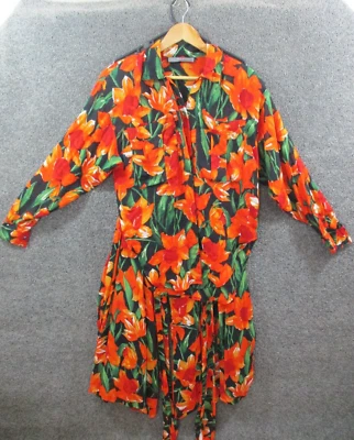 Conjunto de traje de salto Prue Acton blusa y pantalones 10 florales naranja brillante vintage años 70 Foto 1 de 4