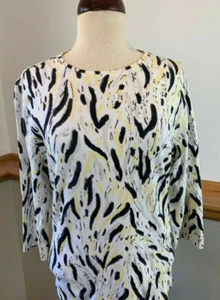 STUDIO WORKS Round Neck 3/4 Sleeve Animal Print Multi-Color Blouse Top Women's L - Picture 1 of 9