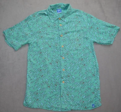 Мужская гавайская рубашка для рыбалки Guy Harvey с принтом в виде зеленой и синей рыбы сделано в США размер маленький - Изображение 1 из 4