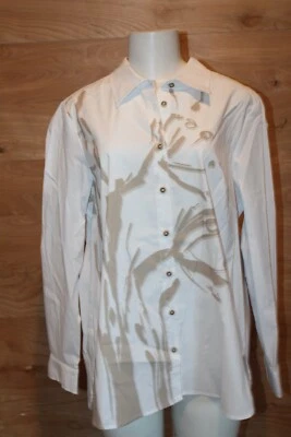 Blusa Sharon Young LS Botón Blanca con Bronceado Patrón Abstracto Talla Grande Nueva con Etiquetas Foto 1 de 4