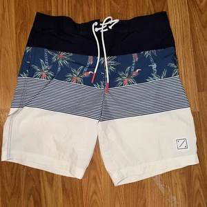 American Eagle Board Shorts Mens Size M White, Blue, Palm Trees Zipper And Lace - Picture 1 of 7