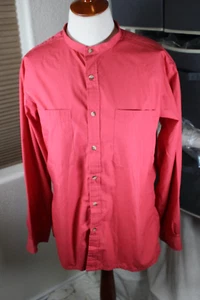 John Henry Mens Shirt Large Frontier Collar Fitted Button Salmon Pockets - Picture 1 of 24