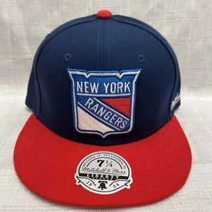 NY Rangers Mitchell & Ness NHL Fitted 7 1/4 Flatbill Hat Cap 3D Logo Blue NWT - Picture 1 of 6