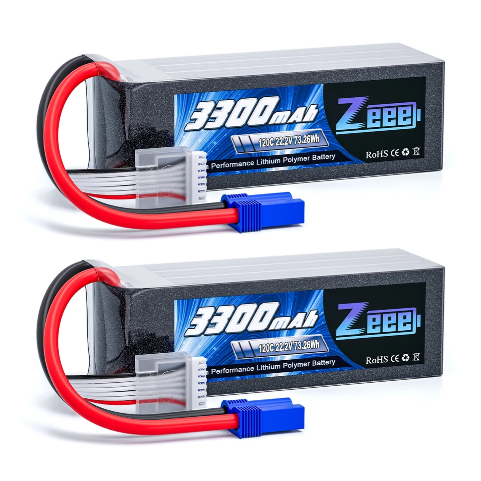 2x Zeee 22.2V 6S Lipo Akku Batterie 120C 3300mAh EC5 Softshell für RC Auto Heli