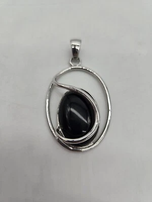 Colgante Piedra Cabujón Negro Lágrima Pulida Tono Plata Lia Sophia Estilo 444 Foto 1 de 4