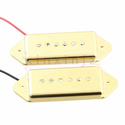 P90 Dogear Single Coil Neck/Bridge Pickup Set for Electric Guitar Gold - Image 1 of 4