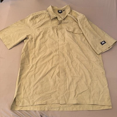 Рубашка мужская Helly Hansen большая хаки клетчатая с коротким рукавом скрытая на пуговицах для походов - Изображение 1 из 4