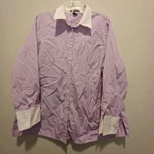 Lauren Ralph Lauren Womens 2X Long Sleeve Lavender PinStriped Button Down EUC - Picture 1 of 9