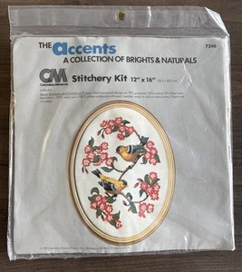 Vtg ‘81 Columbia-Minerva Stitchery Kit 7346 Apple Blossoms and Goldfinch Picture - Picture 1 of 4
