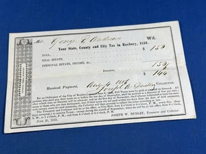 1856 blaues Papier Steuerbeleg ROXBURY, MA ~ George Andrews, LT. Col. Bürgerkrieg - Bild 1 von 9