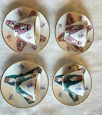 Juego de 6 tazas de café turcas de lujo tazas de café espresso de porcelana de 18 piezas, dorado, 2,7 oz Foto 1 de 4