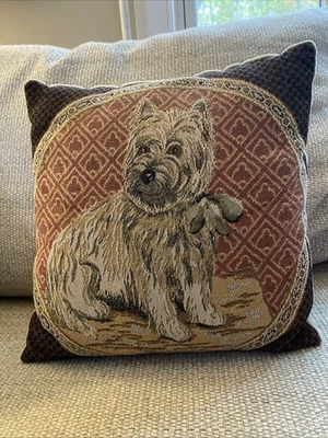 Westie Dog Terrier Tapestry Throw Pillow 12x 12 Velvet Back - Image 1 of 4