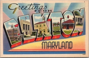 Vintage ELKTON, Large Letter Postcard Del Mar News Agency LINEN / 1951 Cancel - Picture 1 of 2