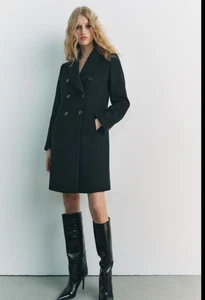 CAPPOTTO DOPPIOPETTO ZARA MANICA LUNGA MISTO LANA NERO NUOVO SENZA ETICHETTE Taglia M - Foto 1 di 9