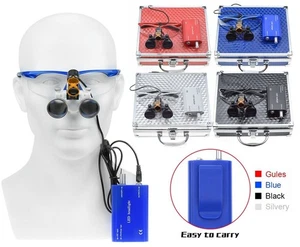 Dental 2.5X Binocular Loupes with 5W LED Head Light + Filter & Belt Clip Box USA - Picture 1 of 30