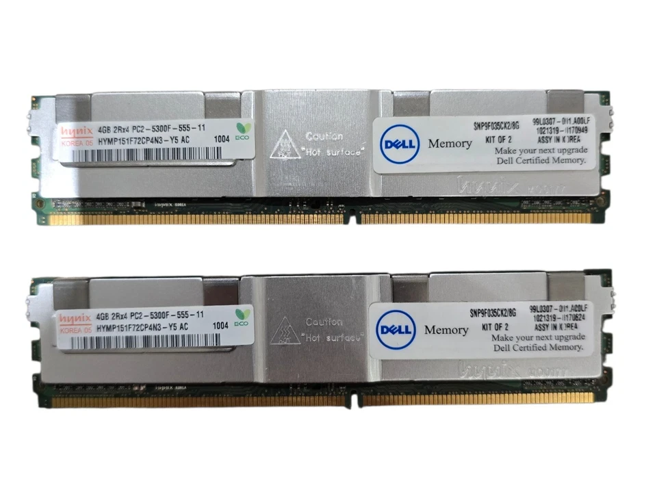 Dell 8GB (2x 4GB) DDR2 SDRAM PC2-5300F 240-pin ECC Server Ram SNP9F035CK2/8G KIT - Image 1 of 1