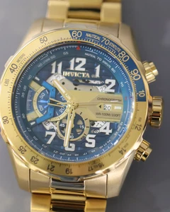 Invicta Herren 36675 Flieger Quarz Multifunktion Blau Gold Zifferblatt Uhr - Bild 1 von 5
