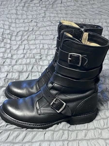 Botas de Combate Frye Veronica Tanker Moto Mujer Talla 8 Tirantes Cremallera Lateral Hebillas Negras - Imagen 1 de 24