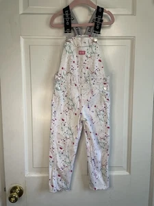 Vintage Bebe Girls White Denim Paint Splatter Overalls Size 4 Small Jumpsuit - Picture 1 of 12