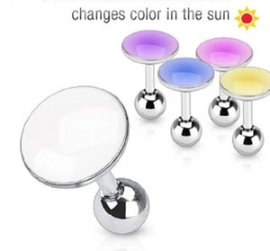 316L Surgical Steel Cartilage Tragus 1/4" (6mm)  Barbell with Glow in the SunTop - Picture 1 of 1